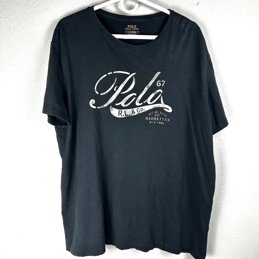 Polo Ralph Lauren T-shirt Men's Large Blue Gray Graphic Manhattan